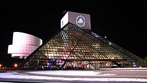 Rock hall at night