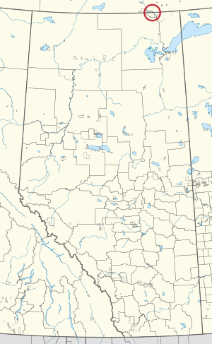 A map of the province of Alberta showing 80 counties and 145 small Indian reserves. One is highlighted with a red circle.