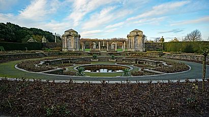 Circular Rose Garden pond in winter