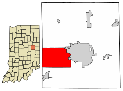 Location of Yorktown in Delaware County, Indiana.