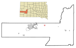 Location in Pennington County and the state of South Dakota