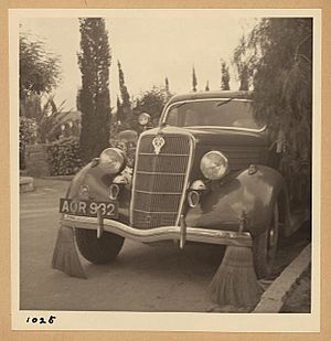 Arab strike 1936. Car with brooms to sweep away tacks thrown by strikers