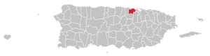 Map of Puerto Rico highlighting Toa Baja Municipality