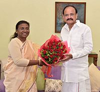 The Governor of Jharkhand, Smt. Draupadi Murmu calling on the Vice President, Shri M. Venkaiah Naidu, in New Delhi on August 11, 2017