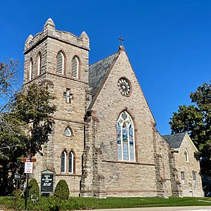 Photograph of a gothic revival stone church building