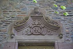 Dunderave Castle - view of 1912 datestone