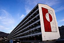 Greenland flag on building