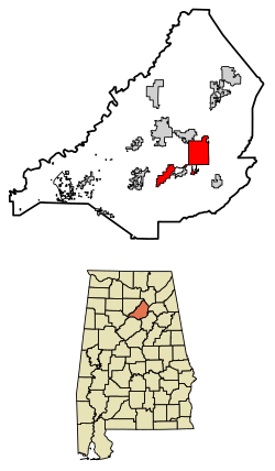 Location of Oneonta in Blount County, Alabama