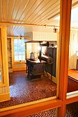 Kitchen stove in yellow room at Winchester Mystery House