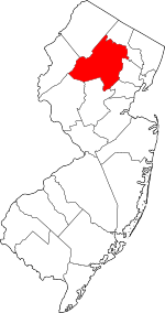 Map of New Jersey highlighting Morris County