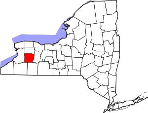 Map of New York highlighting Wyoming County