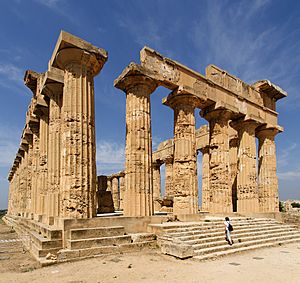 The columns of the Temple of Hera were re-erected, but most of the roof is missing.