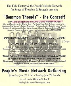 Anna Crusis 1995 concert flyer People's Music Pete Seeger 001