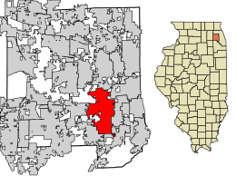 Location of Downers Grove in DuPage County, Illinois