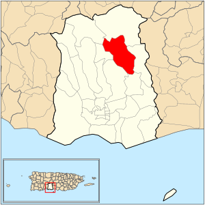 Location of barrio Maragüez within the municipality of Ponce shown in red