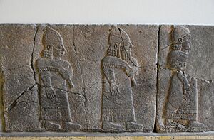 Relief from the citadel of Sam'al (Zincirli) in Turkey, 8th cent. BCE; Pergamon Museum, Berlin (40208737992)