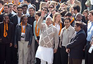 The Minister for Railways Shri Lalu Prasad with the students of Harvard and Wharton Schools, in New Delhi on December 27, 2006