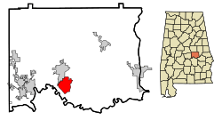 Location in Elmore County and the state of Alabama