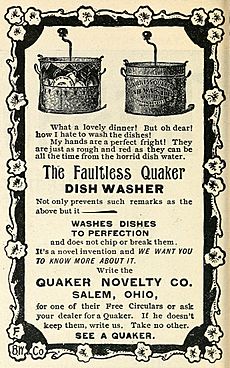 The Faultless Quaker Dishwasher (1896 advertisement)