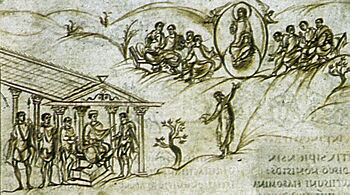 Utrecht psalter (salterio di utrecht), utrecht Bibliothek der Rijksuniversiteit, Ms.32 f.30 r., 820-830 circa