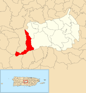 Location of Ala de la Piedra within the municipality of Orocovis shown in red