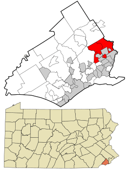 Location in Delaware County and the state of Pennsylvania.