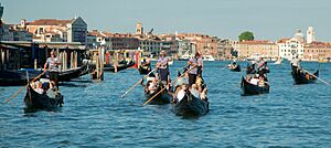 Gondola convoy, Grand Canal, Venice