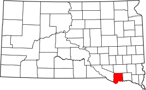 Map of South Dakota highlighting Bon Homme County