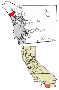 Location of Oceanside within San Diego County, California