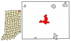 Location of Angola in Steuben County, Indiana.