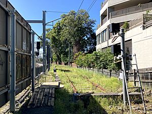 Disused railway siding at Waverton railway station December 2020