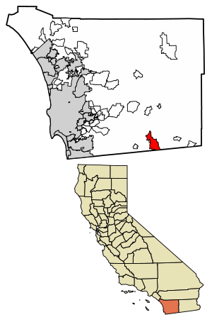 Location of Campo in San Diego County, California.