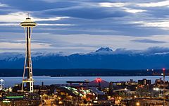 Seattle Center as night falls