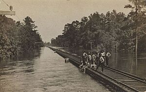 Flooded railroad bridge on May 7, 1909 in Escatawpa