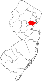 Map of New Jersey highlighting Union County