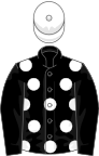 Black, white spots, black sleeves, white cap