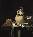 Pieter van Anraadt - Jug, Glass of Beer, and Pipes on a Table - 1658.jpg