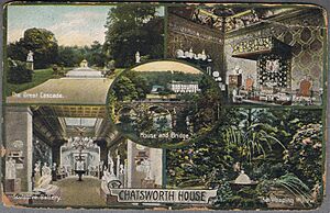 Chatsworth House, Derbyshire, a colour postcard sent from Liverpool to Navsari, India in 1913