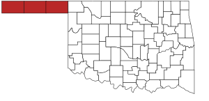 Map of Oklahoma highlighting Panhandle