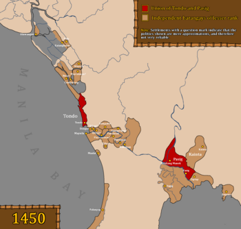 Tondo, Pasig, and other barangays under the influence of Dayang Kalangitan of Pasig in c.1450.