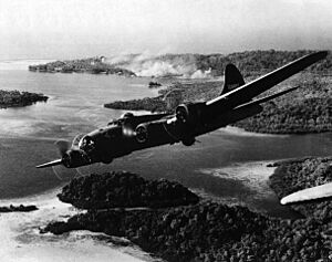 B-17 bombing japanese positions on Gizo Island, Solomon Islands