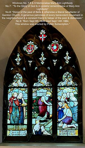 Stained glass window commemorating Mary Ann Lightbody at Garston