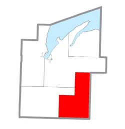 Location within Baraga County (red) and the administered CDP of Three Lakes (pink)