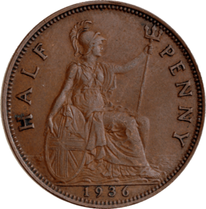 British pre-decimal halfpenny 1936 reverse