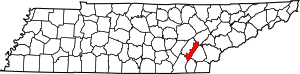 Map of Tennessee highlighting Meigs County