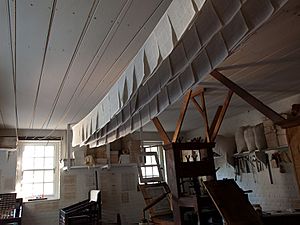 Lines of drying newspapers