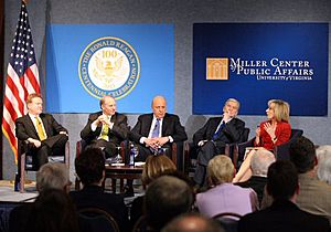 Senator Jim Webb, Council on Foreign Relations President Richard Haass, former Deputy Secretary of State John Negroponte, former Senator John Warner, & journalist Andrea Mitchell at Ronald Reagan Centennial Roundtable