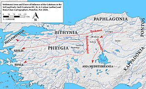 Settlement areas and zone of influence of the Galatians in the 3rd (and early 2nd) centuries BC