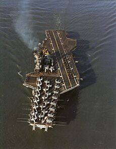 USS Midway (CVA-41) overhead view in April 1972