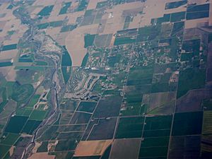 Aerial view of Watts-Woodland Airport and surrounding area